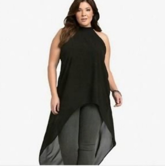Torrid Women's Sleeveless Mock Neck Tunic Top Semi Sheer Black sz 1 (16/18) - Picture 4 of 14